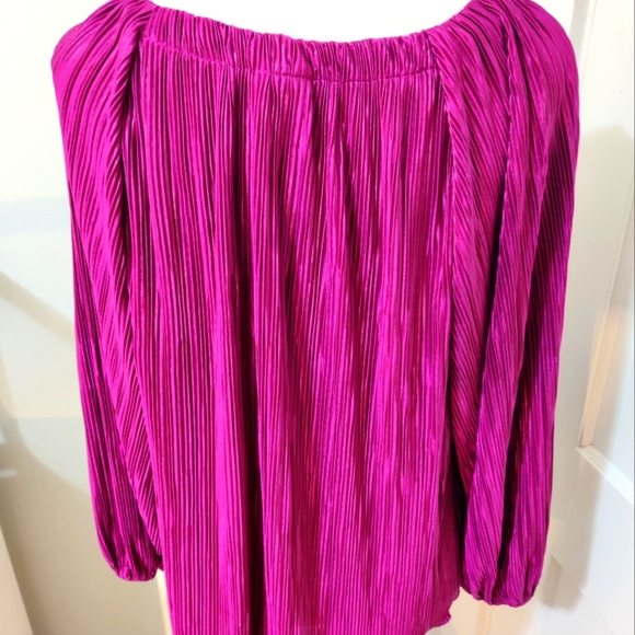 Chicos Ribbed Pleated Chiffon Long Sleeve Blouse Size 2 chic  flare - Picture 4 of 5